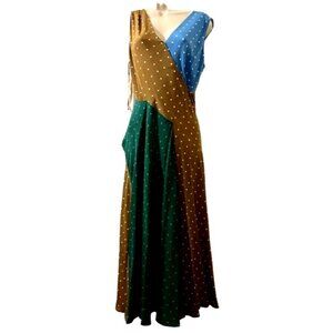 Diane Von Furstenberg Polka Dot Colorblock Maxi Dress With Asymmetrical Neckline